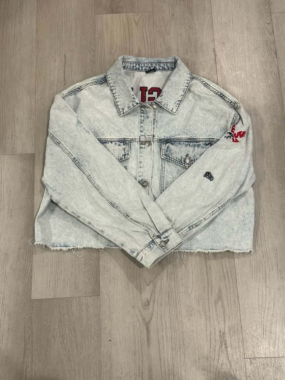 Hype and Vice Denim Jacket Size XXL Acid Wash Cropped Raw Edge